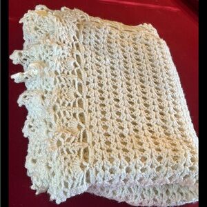 Vintage WHITE Handmade Crochet open Knit AFGHAN Soft Throw BIG Blanket 85 X 75 ”